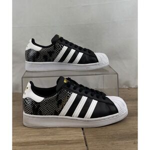 adidas Women’s Black White Snake-Print Superstar Sneakers
